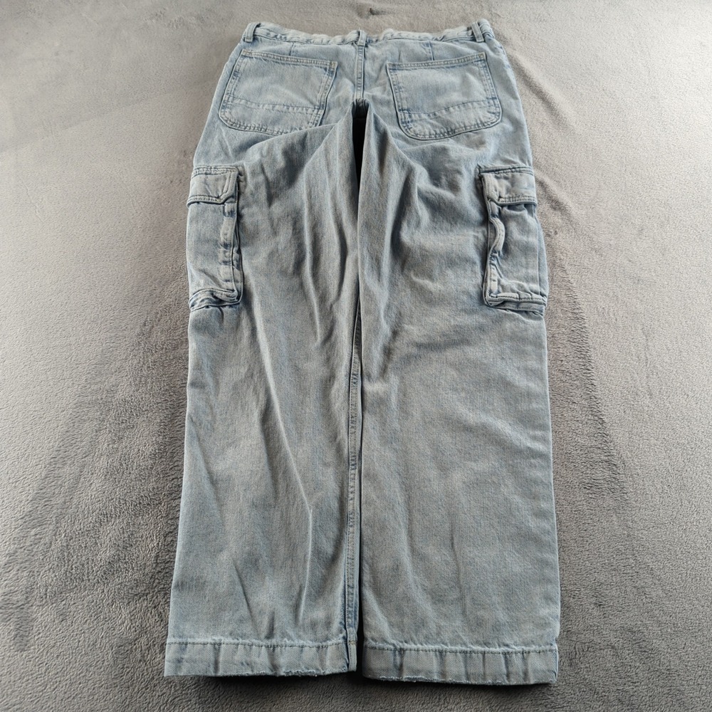 Zara Cargo Jeans 32x31 Blue Light Wash Relaxed Wide Denim Skater Baggy Y2K Style